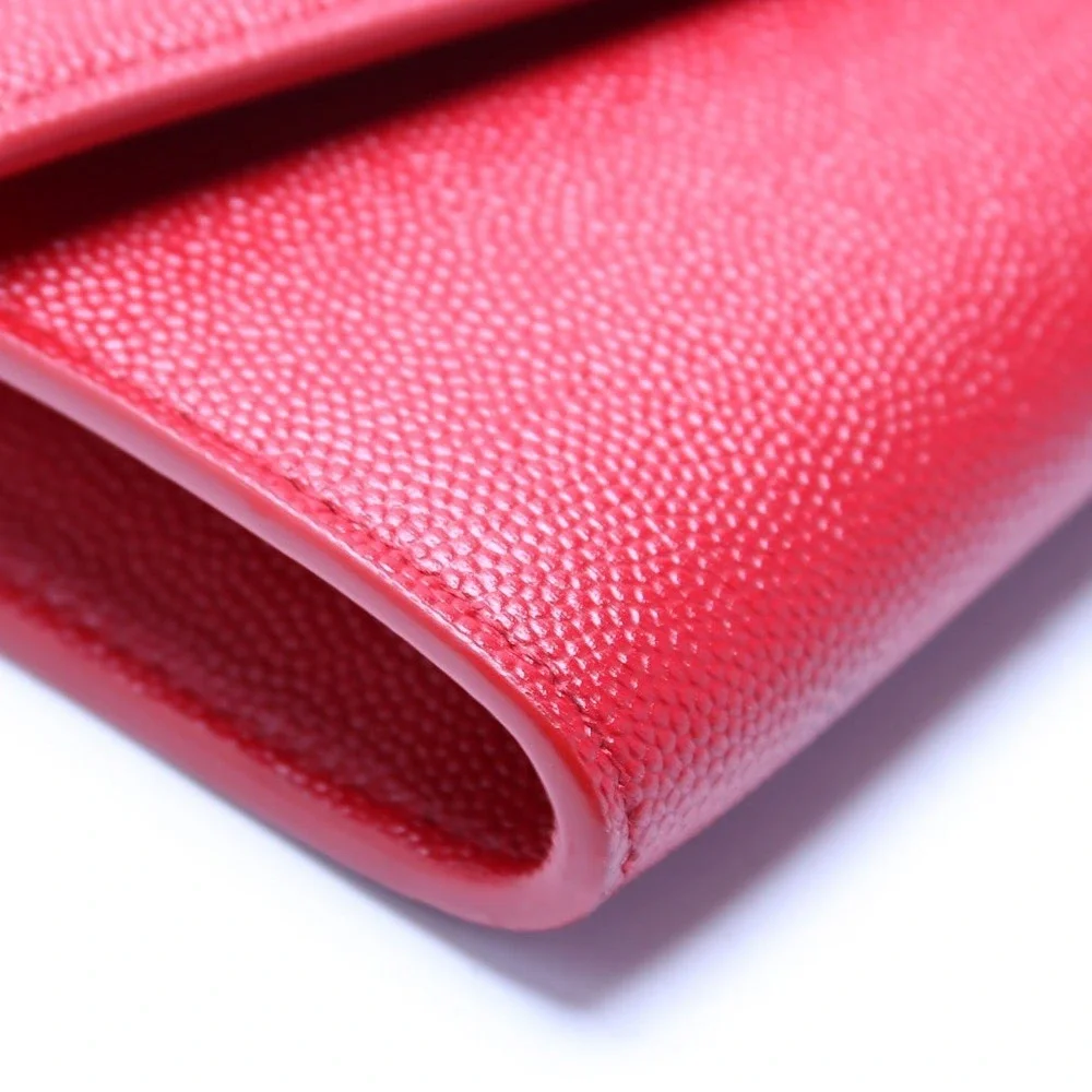Saint Laurent Uptown Chain Wallet Red Grain De Poudre WOC + Card Holder Gold HW